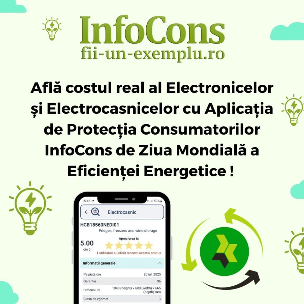 Fii Un Exemplu ! Află costul real al Electronicelor și Electrocasnicelor cu Aplicația de Protecția Consumatorilor InfoCons de Ziua Mondială a Eficienței Energetice !