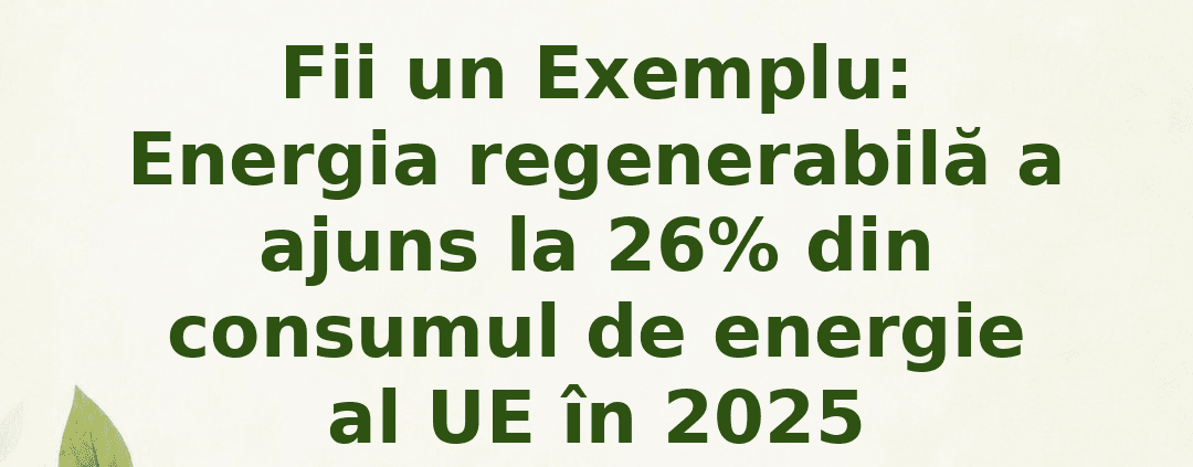 Fii un Exemplu : Energia regenerabilă a ajuns la 26% din consumul de energie al UE în 2025