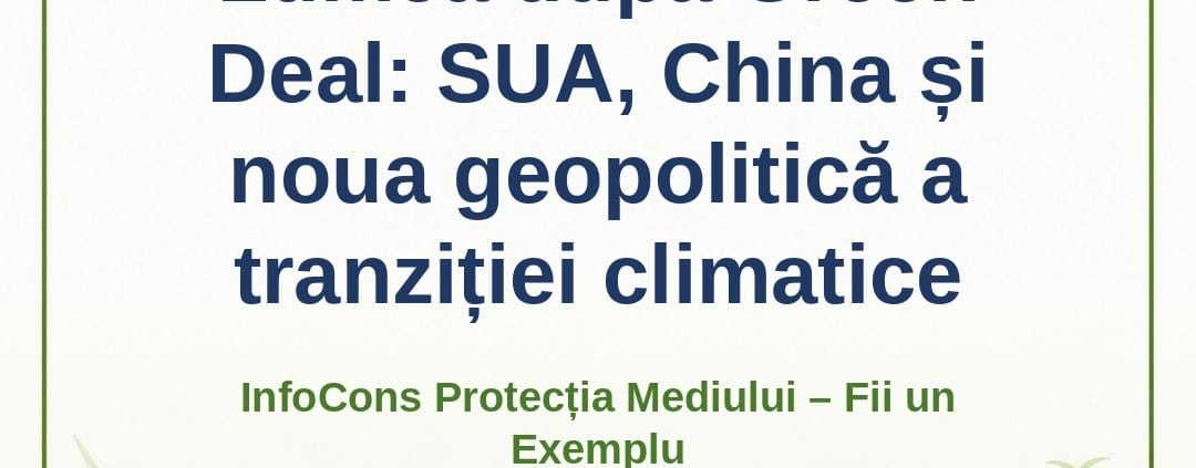 Lumea după Green Deal : SUA, China și noua geopolitică a tranziției climatice – InfoCons Protecția Mediului – Fii un Exemplu – Adriana Calcan